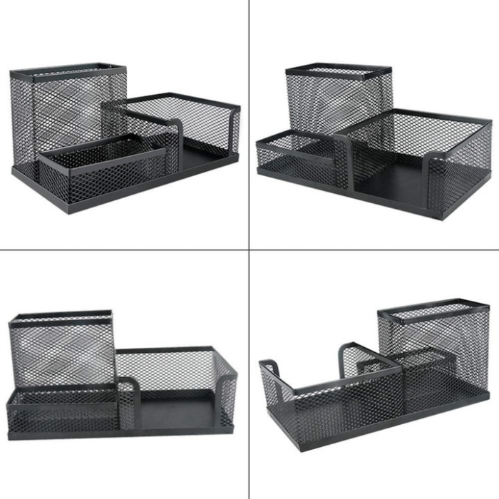 Organizator articole birou VarioShop®, 3 compartimente, spatios, design aerisit, material rezistent, metal, 20.5 x 10 cm, Negru [8]