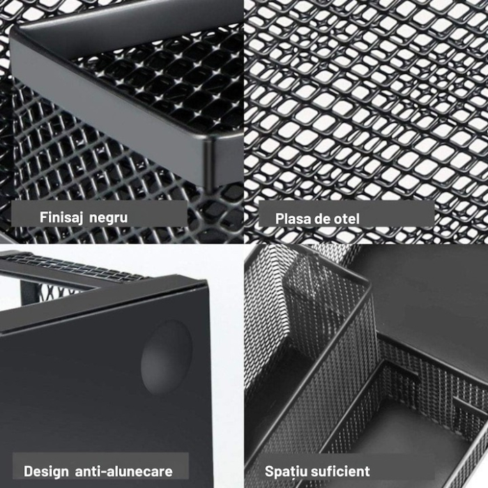 Organizator articole birou VarioShop®, 3 compartimente, spatios, design aerisit, material rezistent, metal, 20.5 x 10 cm, Negru [2]