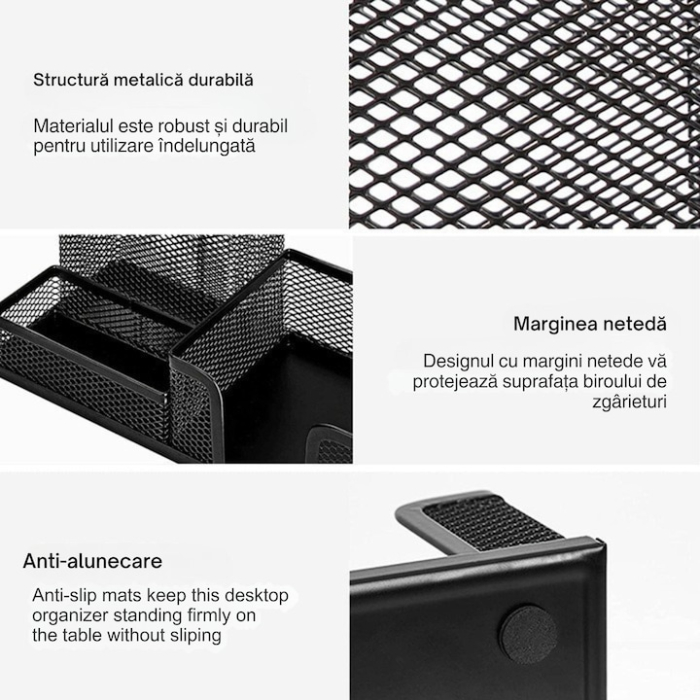 Organizator articole birou VarioShop®, 3 compartimente, spatios, design aerisit, material rezistent, metal, 20.5 x 10 cm, Negru [3]