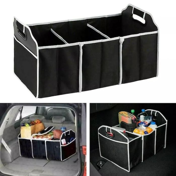 Organizator auto pliabil pentru portbagaj VarioShop®, 3 compartimente, 4 buzunare, 58 x 32 x 32 cm, Negru [12]