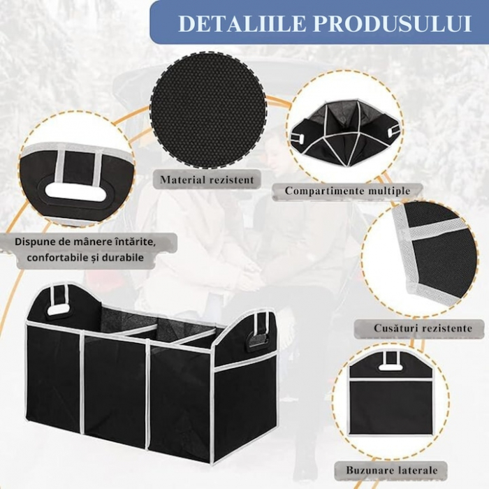 Organizator auto pliabil pentru portbagaj VarioShop®, 3 compartimente, 4 buzunare, 58 x 32 x 32 cm, Negru [3]