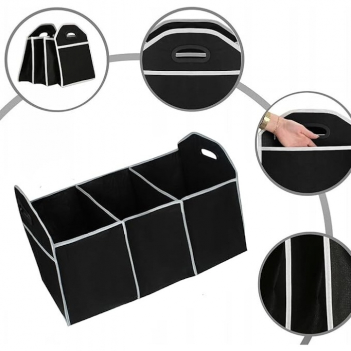 Organizator auto pliabil pentru portbagaj VarioShop®, 3 compartimente, 4 buzunare, 58 x 32 x 32 cm, Negru [9]