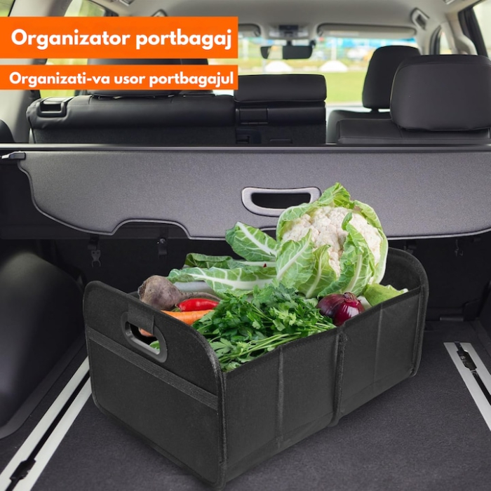 Organizator auto VarioShop, pliabil, impermeabil, 2 compartimente, negru, 45x32x22.5cm [8]