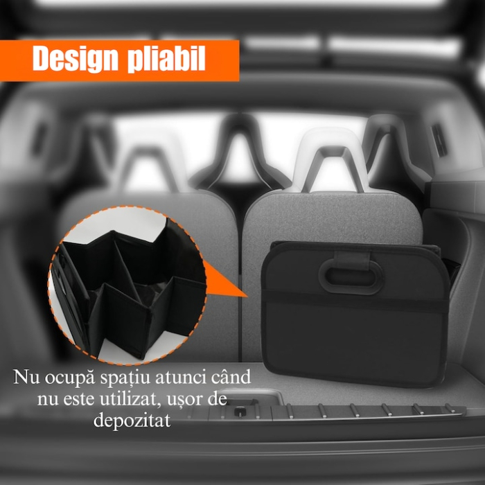 Organizator auto VarioShop, pliabil, impermeabil, 2 compartimente, negru, 45x32x22.5cm [3]