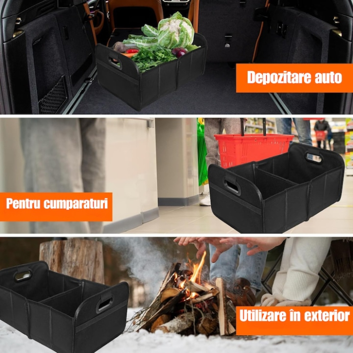 Organizator auto VarioShop, pliabil, impermeabil, 2 compartimente, negru, 45x32x22.5cm [2]