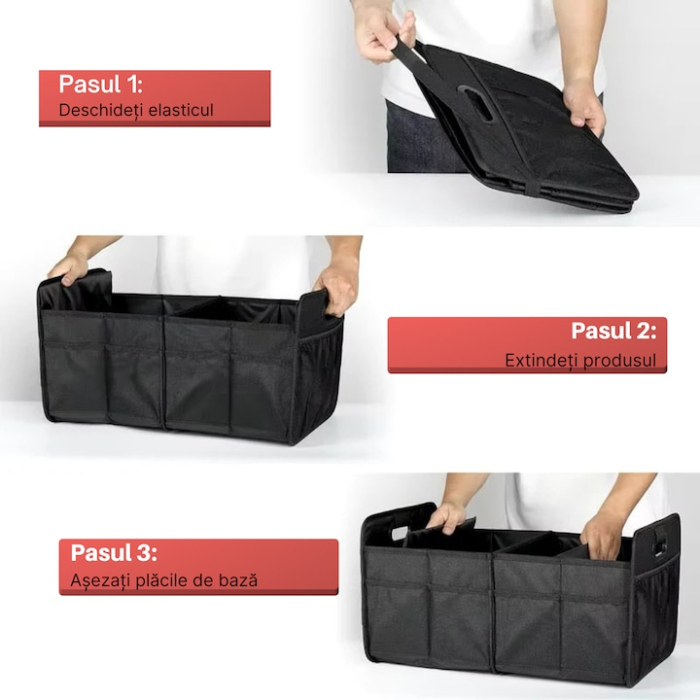 Organizator auto VarioShop, pliabil, impermeabil, 2 compartimente, negru, 45x32x22.5cm [5]