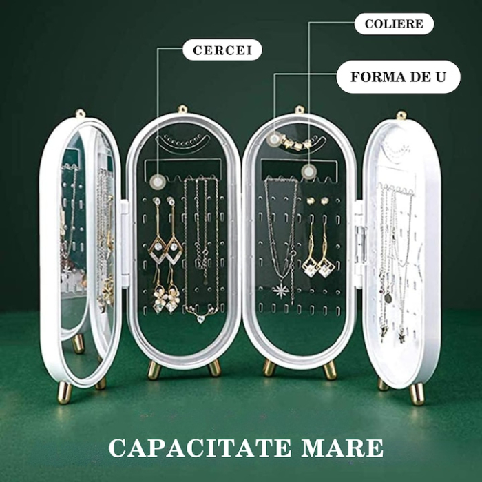 Organizator bijuterii VarioShop, cutie acordeon cu oglindă, alb, 23x11cm [4]