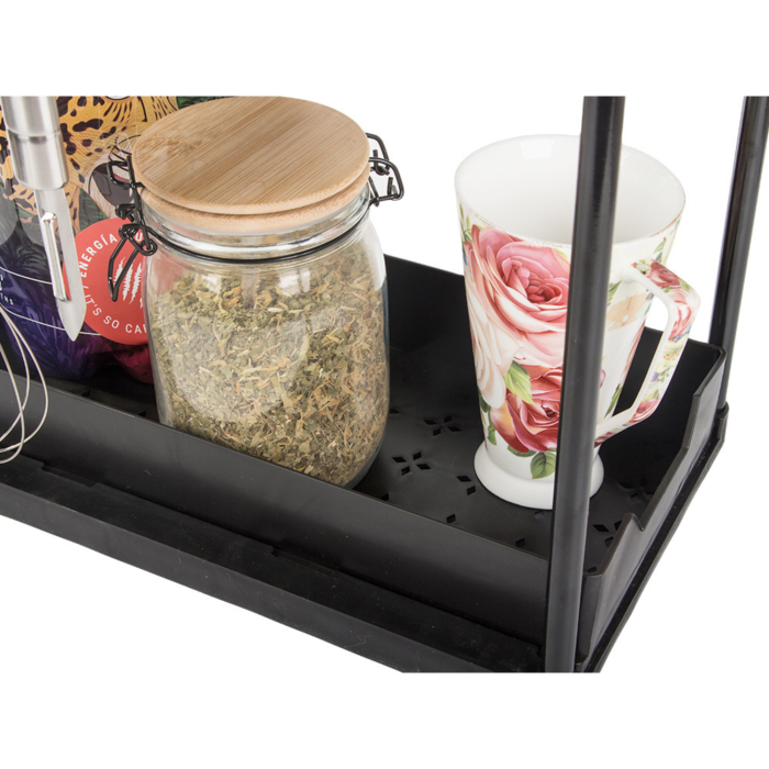 Organizator bucatarie multifunctional VarioShop®, cu doua rafturi extensibile si carlige, raft blat pentru condimente, accesorii de baie sau birou, design compact, 36 x 40 x 22 cm, Negru [7]