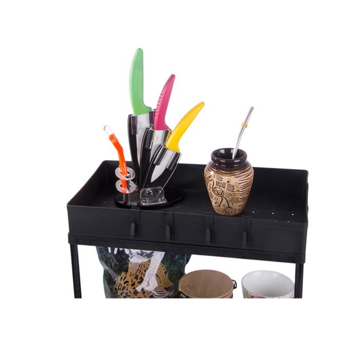 Organizator bucatarie multifunctional VarioShop®, cu doua rafturi extensibile si carlige, raft blat pentru condimente, accesorii de baie sau birou, design compact, 36 x 40 x 22 cm, Negru [5]