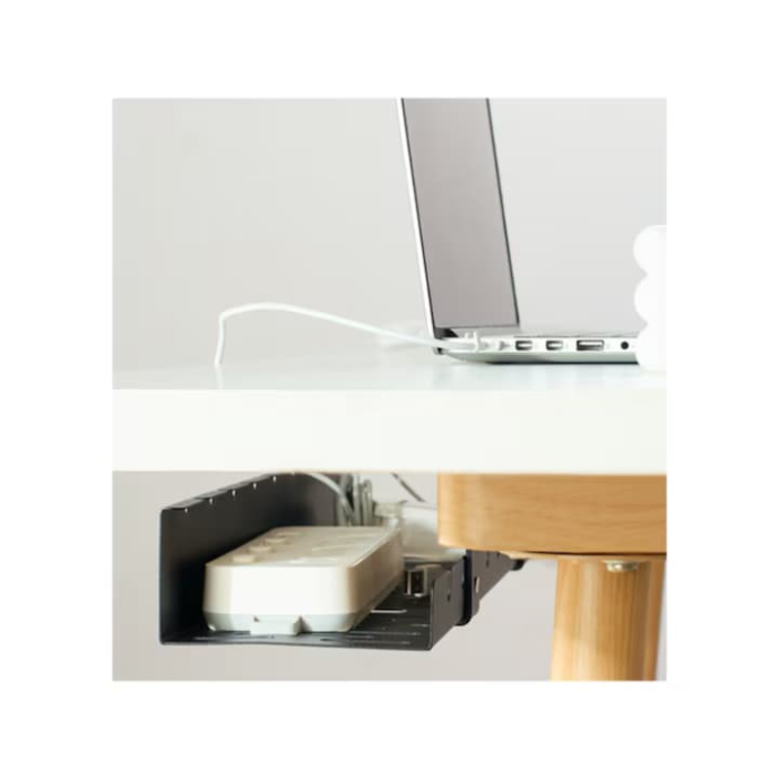 Organizator de cabluri suspendat VarioShop®, raft metalic pentru gestionarea cablurilor sub birou, cu montaj pe blat si design cu ventilatie, 50 cm, Negru [4]