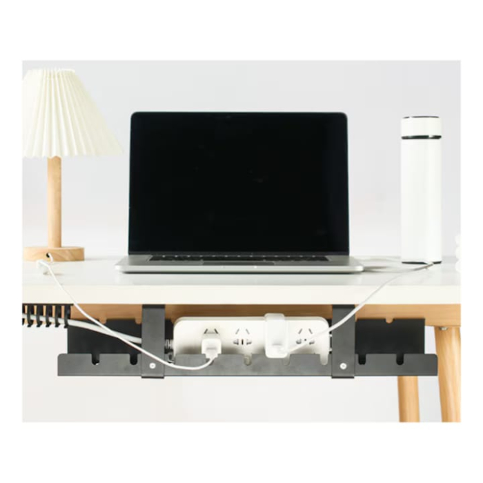 Organizator de cabluri suspendat VarioShop®, raft metalic pentru gestionarea cablurilor sub birou, cu montaj pe blat si design cu ventilatie, 50 cm, Negru [2]