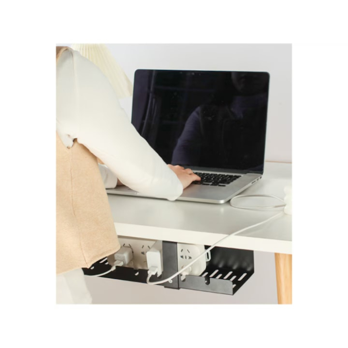 Organizator de cabluri suspendat VarioShop®, raft metalic pentru gestionarea cablurilor sub birou, cu montaj pe blat si design cu ventilatie, 50 cm, Negru [3]