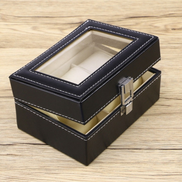 Organizator de ceasuri VarioShop®, cutie eleganta cu 3 compartimente, piele ecologica neagra, interior moale anti-zgarieturi [5]