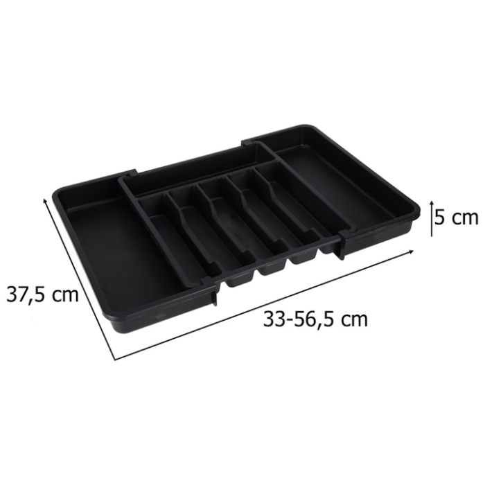Organizator de tacamuri extensibil pentru sertar VarioShop®, 8 compartimente, latime reglabila 33–56.5 cm, plastic durabil, design extensibil si ergonomic, negru [4]
