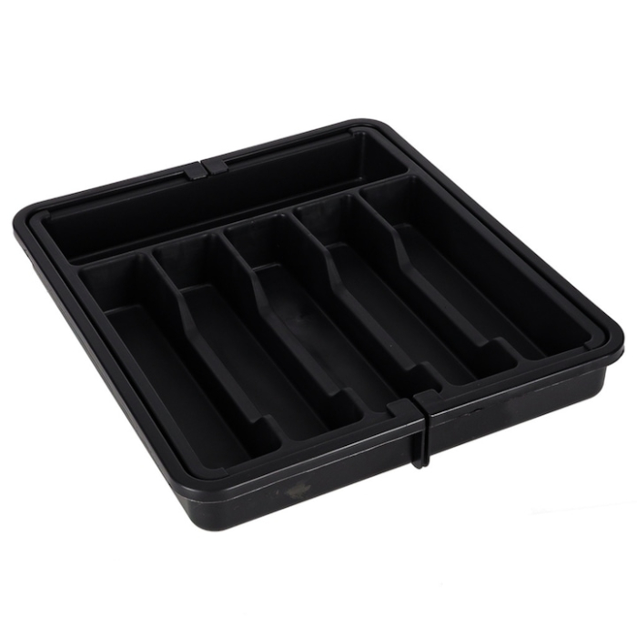 Organizator de tacamuri extensibil pentru sertar VarioShop®, 8 compartimente, latime reglabila 33–56.5 cm, plastic durabil, design extensibil si ergonomic, negru [7]