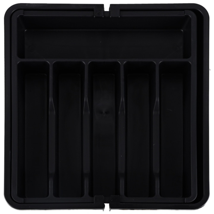 Organizator de tacamuri extensibil pentru sertar VarioShop®, 8 compartimente, latime reglabila 33–56.5 cm, plastic durabil, design extensibil si ergonomic, negru [6]