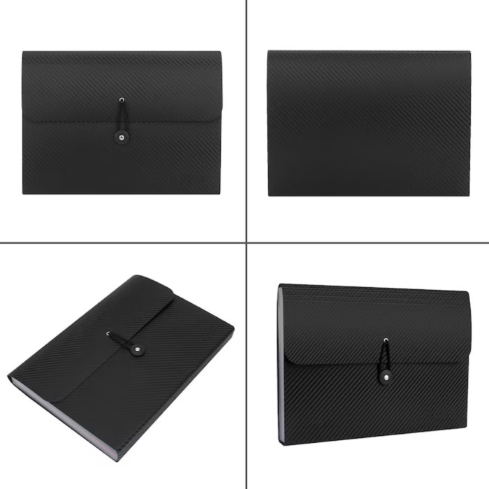 Organizator documente A4 VarioShop®, tip acordeon, 13 compartimente, etichete pentru organizare, inchidere cu elastic, material impermeabil, negru [7]