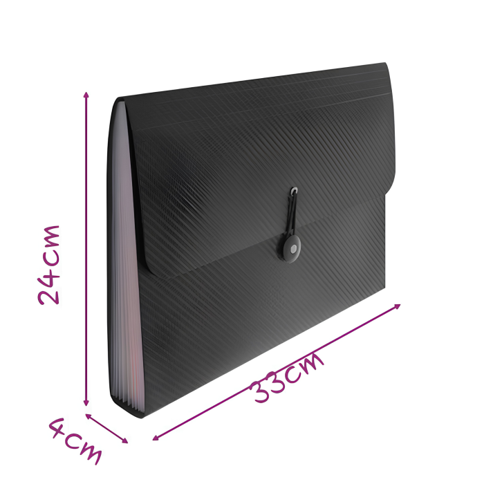 Organizator documente A4 VarioShop®, tip acordeon, 13 compartimente, etichete pentru organizare, inchidere cu elastic, material impermeabil, negru [4]