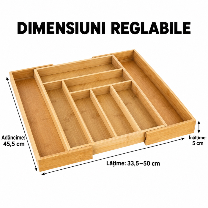 Organizator extensibil pentru tacamuri, ustensile bucatarie VarioShop® din bambus si MDF pentru sertar de bucatarie, 6–8 compartimente, reglabil 33,5–50 cm, natur [4]