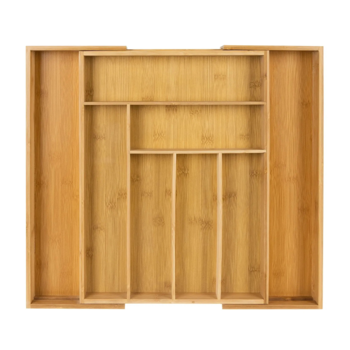Organizator extensibil pentru tacamuri, ustensile bucatarie VarioShop® din bambus si MDF pentru sertar de bucatarie, 6–8 compartimente, reglabil 33,5–50 cm, natur [10]