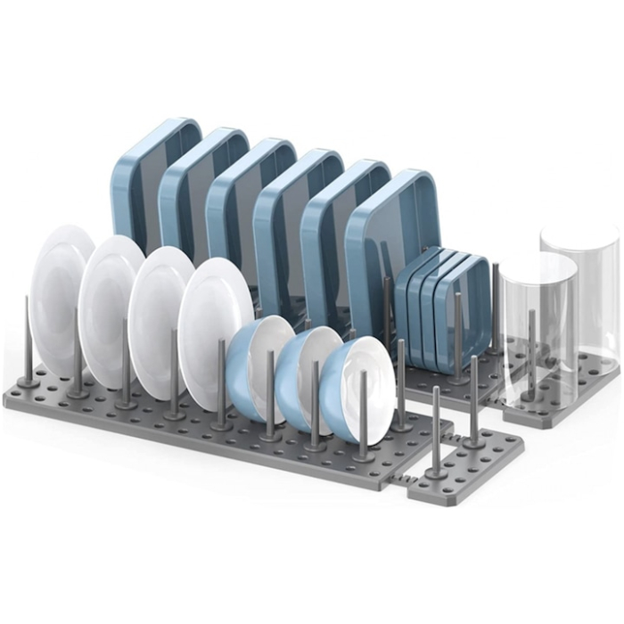 Organizator extensibil si ajustabil VarioShop®, cu 12 pini, ideal pentru aranjarea paharelor, canilor, farfuriilor, capacelor sau oalelor, 44.5–53.5 x 15 cm, Gri [6]