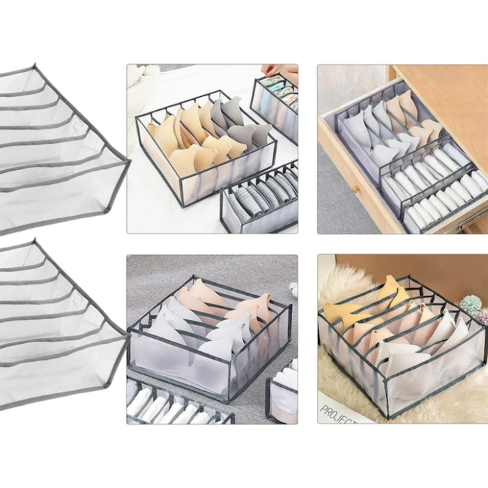 Organizator lenjerie si sosete cu 6 compartimente VarioShop®, plasa, pliabil, pentru sertare si dulapuri, Transparent [4]