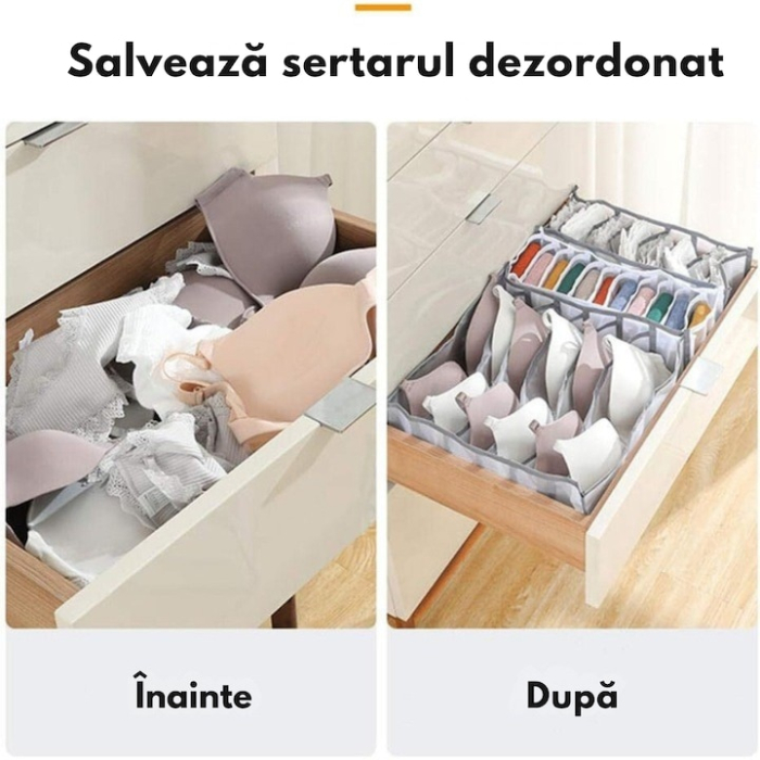 Organizator lenjerie si sosete cu 6 compartimente VarioShop®, plasa, pliabil, pentru sertare si dulapuri, Transparent [2]