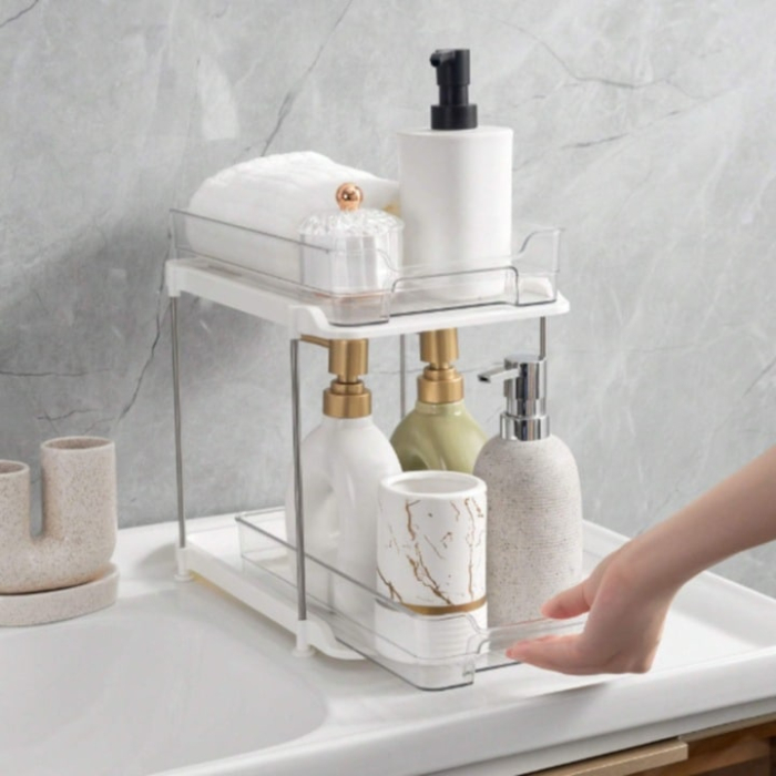 Organizator multifunctional cu 2 niveluri VarioShop®, cu sertare extensibile si separatoare, ideal pentru bucatarie, baie sau birou, 28 x 16 x 6, Alb [5]