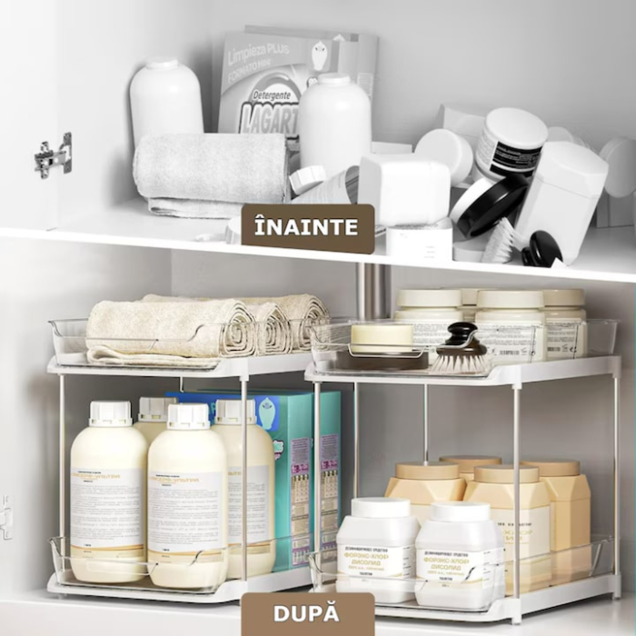 Organizator multifunctional cu 2 niveluri VarioShop®, cu sertare extensibile si separatoare, ideal pentru bucatarie, baie sau birou, 28 x 16 x 6, Alb [3]