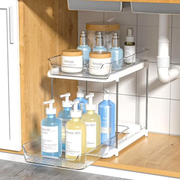 Organizator multifunctional cu 2 niveluri VarioShop®, cu sertare extensibile si separatoare, ideal pentru bucatarie, baie sau birou, 28 x 16 x 6, Alb [4]