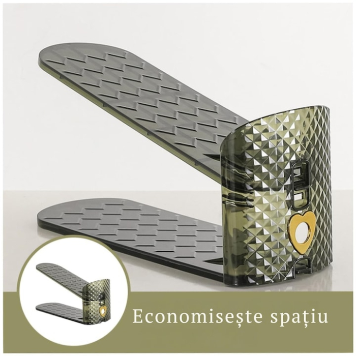 Organizator pantofi VarioShop®, suport reglabil in 3 trepte, design transparent, elegant, compact, economiseste spatiu, 27 x 12 x 10 cm, Verde [3]