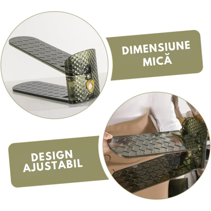 Organizator pantofi VarioShop®, suport reglabil in 3 trepte, design transparent, elegant, compact, economiseste spatiu, 27 x 12 x 10 cm, Verde [2]