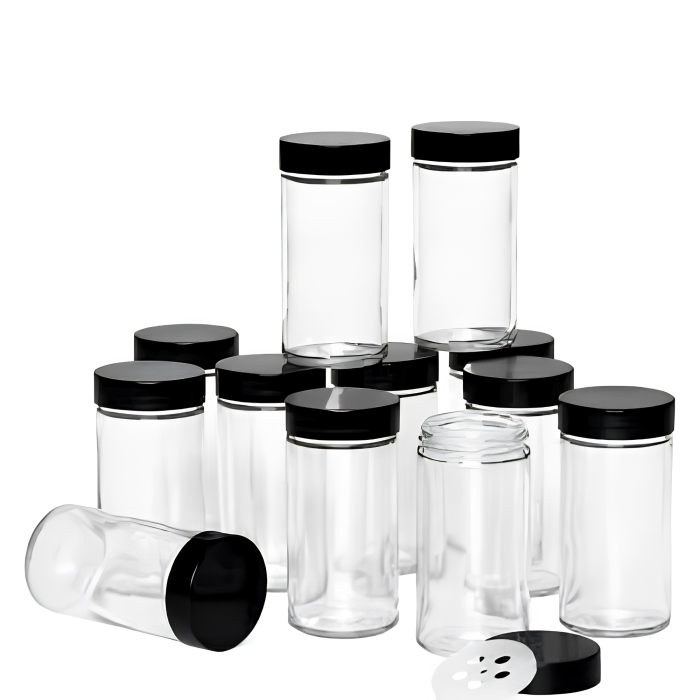 Organizator pentru condimente VarioShop®, cu 20 de borcane din sticla de 90 ml, suport rotativ 360°, 72 de etichete incluse, design compact, 19,5 x 19,5 x 34 cm, negru mat [10]
