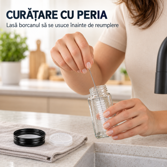 Organizator pentru condimente VarioShop®, cu 28 borcane din sticla, suport orizontal pentru perete, 4 niveluri, autocolante incluse, design compact, 35.5 x 27 x 23 cm [4]