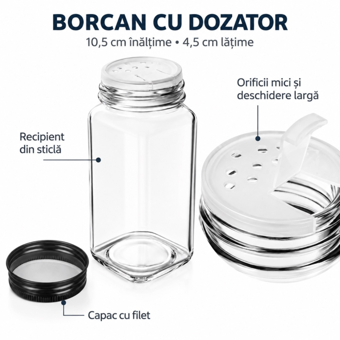 Organizator pentru condimente VarioShop®, cu 28 borcane din sticla, suport orizontal pentru perete, 4 niveluri, autocolante incluse, design compact, 35.5 x 27 x 23 cm [3]