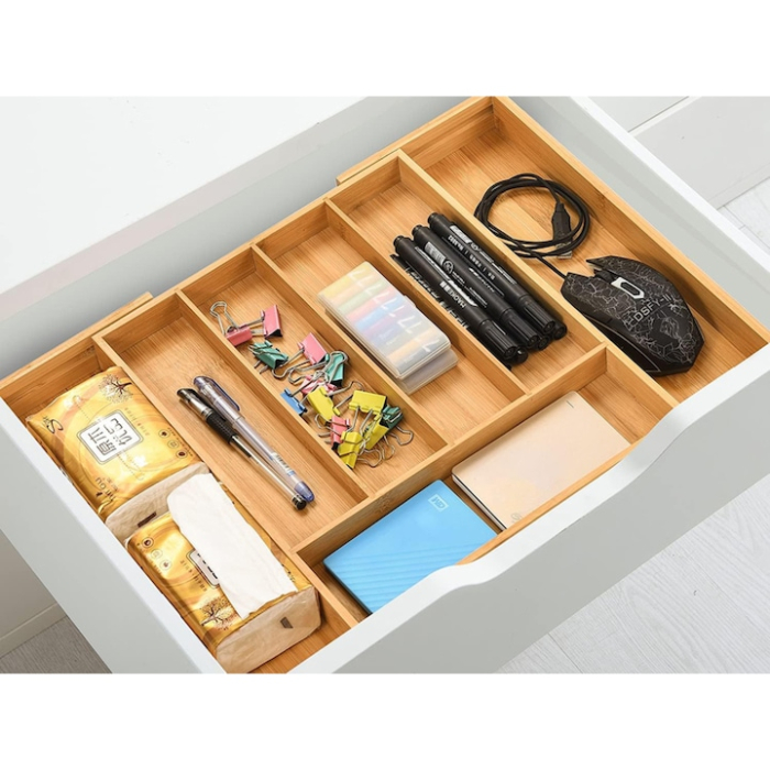 Organizator pentru tacamuri din bambus VarioShop®, 7 compartimente, extensibil, ergonomic, aspect estetic, usor de curatat, lemn, 23.5/39 x 37 cm, Crem [3]