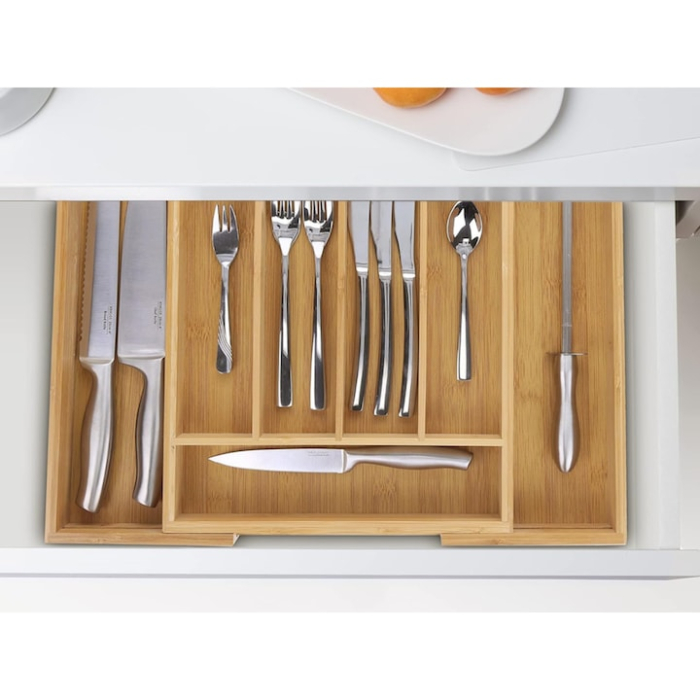 Organizator pentru tacamuri din bambus VarioShop®, 7 compartimente, extensibil, ergonomic, aspect estetic, usor de curatat, lemn, 23.5/39 x 37 cm, Crem [2]