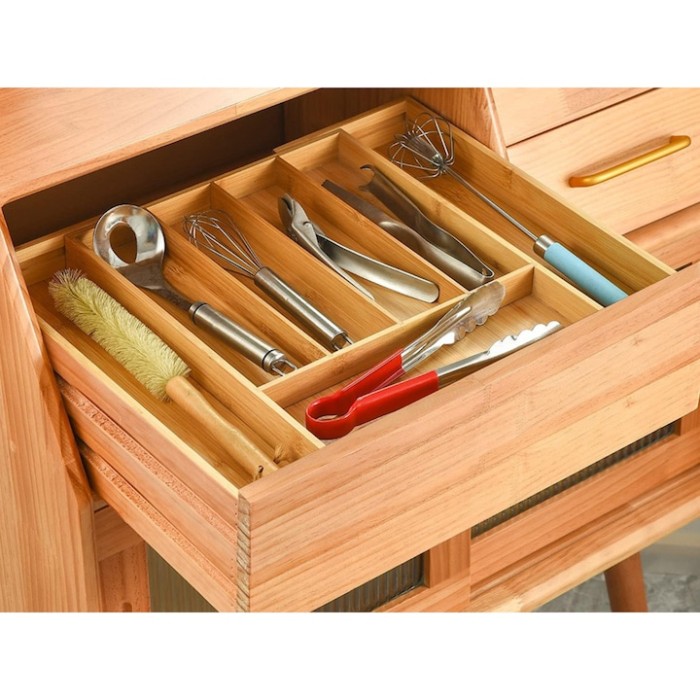 Organizator pentru tacamuri din bambus VarioShop®, 7 compartimente, extensibil, ergonomic, aspect estetic, usor de curatat, lemn, 23.5/39 x 37 cm, Crem [4]