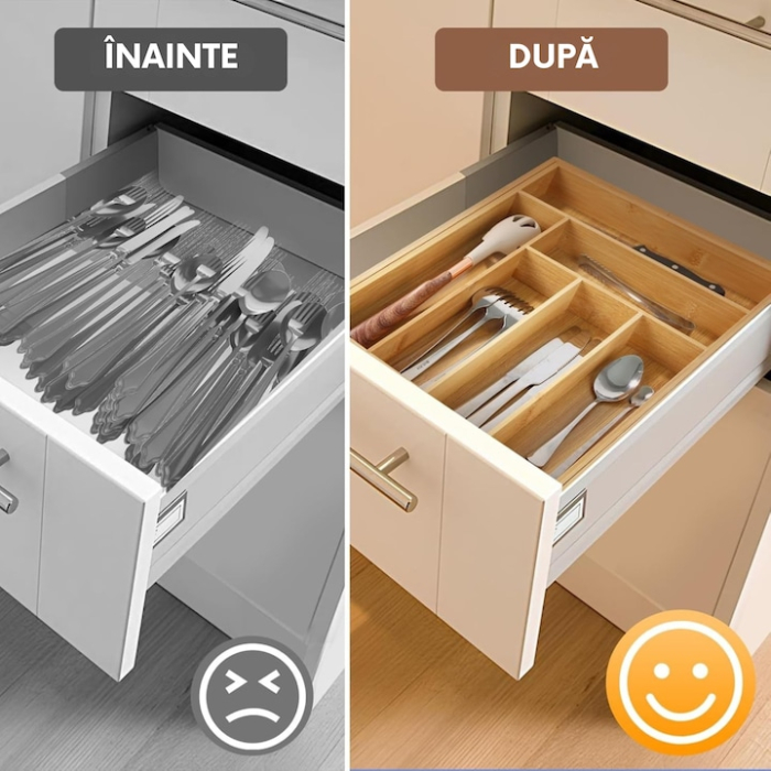 Organizator pentru tacamuri din bambus VarioShop®, 8 compartimente, extensibil, ergonomic, aspect estetic, usor de curatat, lemn, 27.5/43.5 x 45.5 cm, Crem [2]