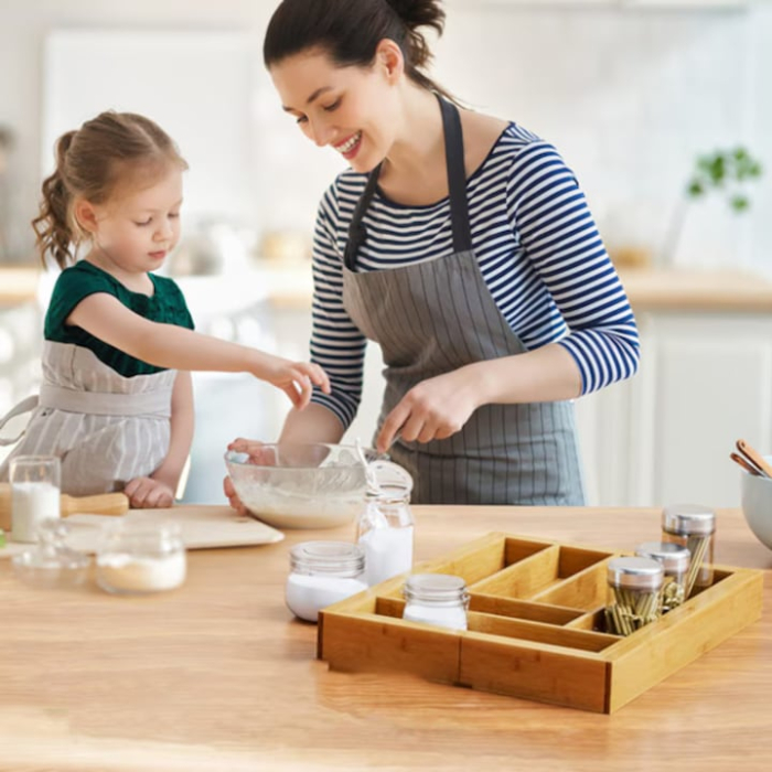 Organizator pentru tacamuri din bambus VarioShop®, 8 compartimente, extensibil, ergonomic, aspect estetic, usor de curatat, lemn, 27.5/43.5 x 45.5 cm, Crem [6]