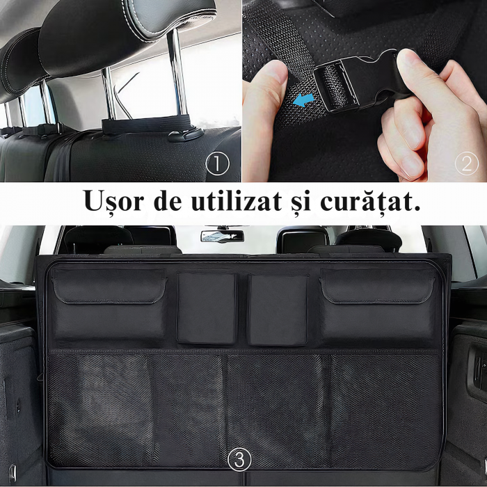 Organizator Portbagaj Auto VarioShop® - 8 Compartimente Spatioase, Usor de Montat si Spalat, Fabricat din Poliester Impermeabil Oxford, Dimensiuni 46 cm x 88 cm, Negru, Rezistent la Apa, Ideal pentru  [24]