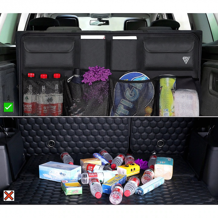 Organizator Portbagaj Auto VarioShop® - 8 Compartimente Spatioase, Usor de Montat si Spalat, Fabricat din Poliester Impermeabil Oxford, Dimensiuni 46 cm x 88 cm, Negru, Rezistent la Apa, Ideal pentru  [23]