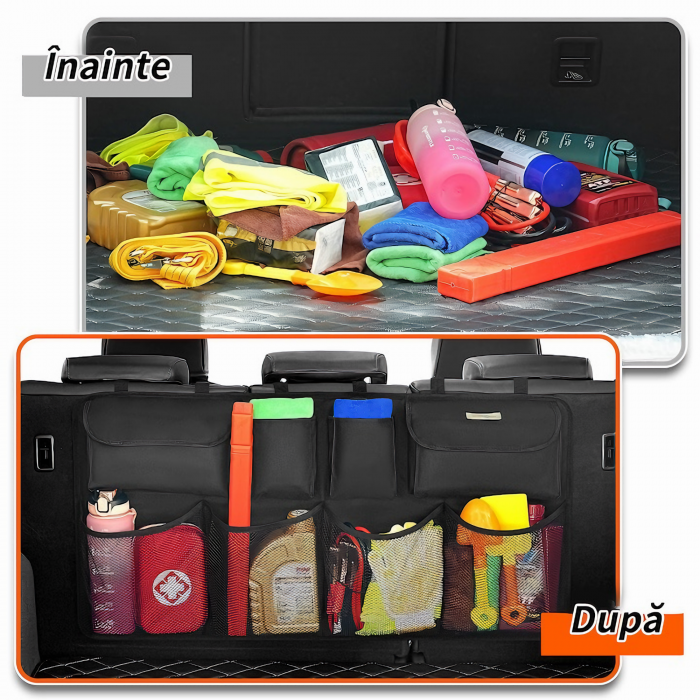 Organizator Portbagaj Auto VarioShop® - 8 Compartimente Spatioase, Usor de Montat si Spalat, Fabricat din Poliester Impermeabil Oxford, Dimensiuni 46 cm x 88 cm, Negru, Rezistent la Apa, Ideal pentru  [26]