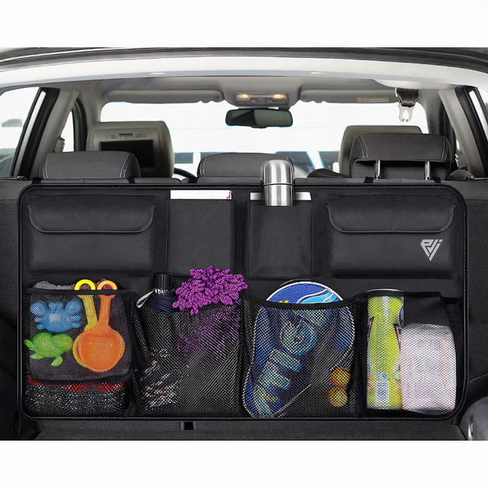 Organizator Portbagaj Auto VarioShop® - 8 Compartimente Spatioase, Usor de Montat si Spalat, Fabricat din Poliester Impermeabil Oxford, Dimensiuni 46 cm x 88 cm, Negru, Rezistent la Apa, Ideal pentru  [15]