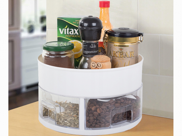 Organizator rotativ pentru bucatarie VarioShop®, cu sertare de condimente si lingurite din plastic, design compact si rotund, 13x22, 5 cm [21]