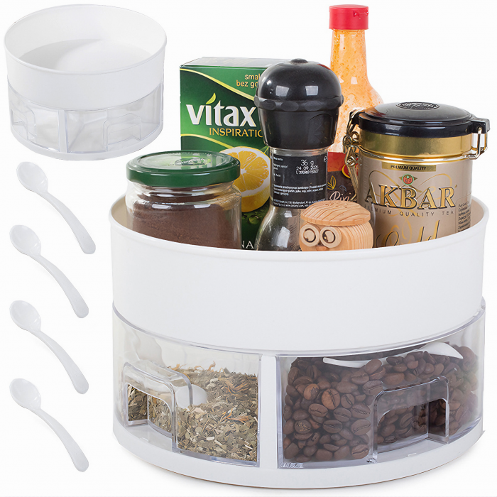 Organizator rotativ pentru bucatarie VarioShop®, cu sertare de condimente si lingurite din plastic, design compact si rotund, 13x22, 5 cm [14]