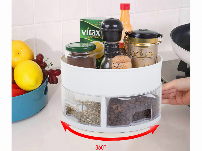 Organizator rotativ pentru bucatarie VarioShop®, cu sertare de condimente si lingurite din plastic, design compact si rotund, 13x22, 5 cm [2]