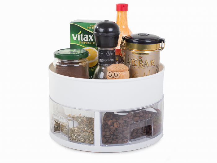 Organizator rotativ pentru bucatarie VarioShop®, cu sertare de condimente si lingurite din plastic, design compact si rotund, 13x22, 5 cm [23]