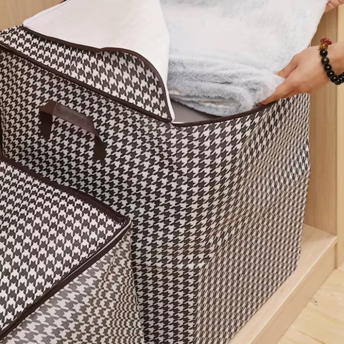 Organizator textil pliabil VarioShop®, pentru haine, lenjerii si paturi, capacitate 180L, material respirabil, cu fermoar dublu si manere laterale, Alb/Negru [5]