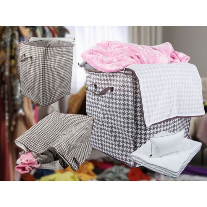 Organizator textil pliabil VarioShop®, pentru haine, lenjerii si paturi, capacitate 180L, material respirabil, cu fermoar dublu si manere laterale, Alb/Negru [3]